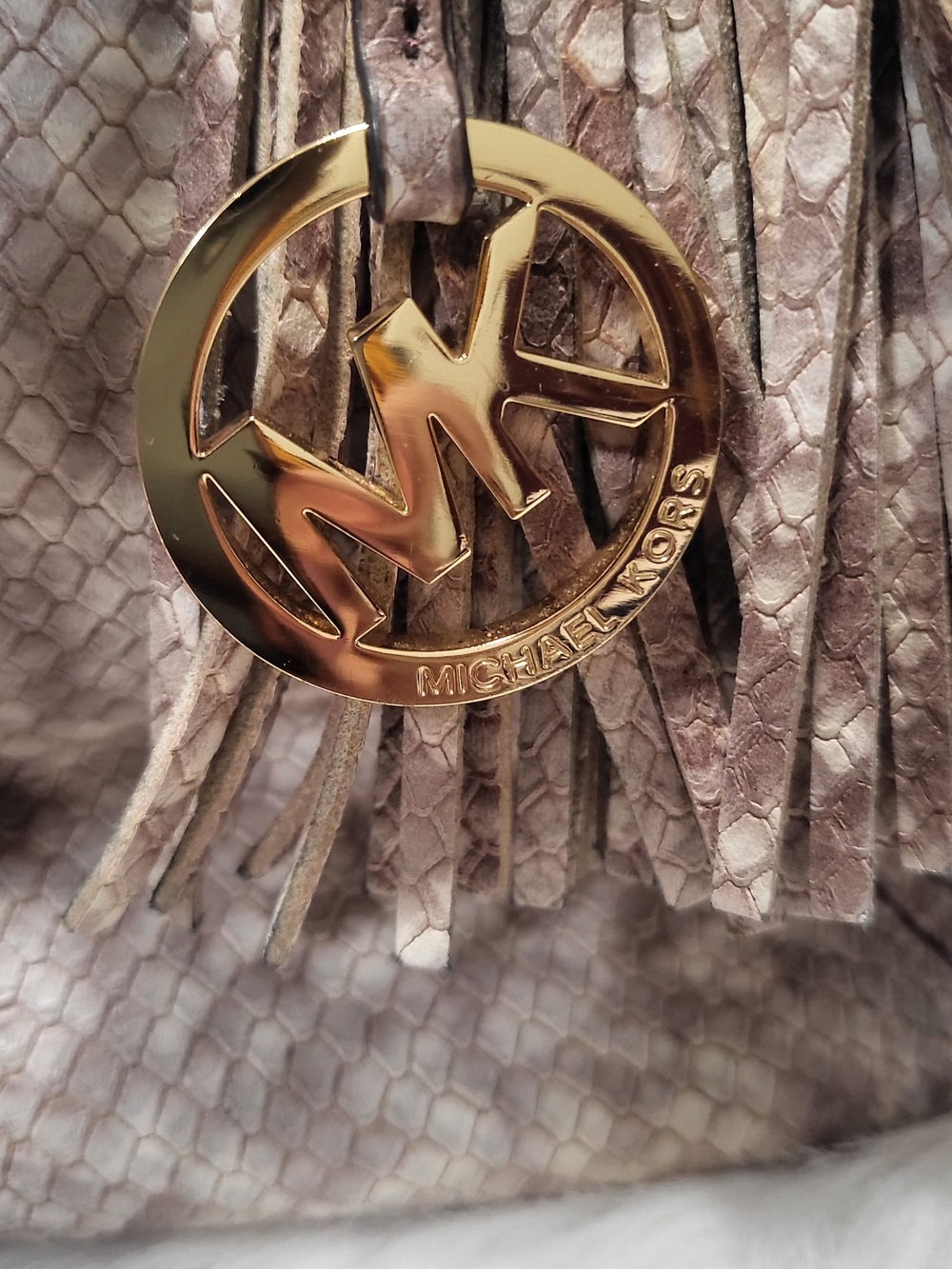 Michael Kors Taupe Snake-Embossed Tote with Tassel - Picture 7 of 8